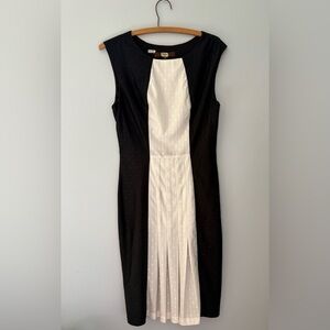 Eva Franco Black/White Shift Dress, Size 6, pleated front Inset